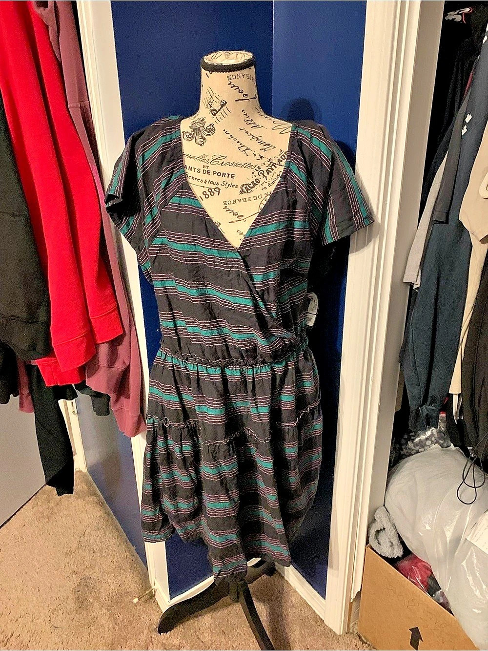 Wrangler Striped Mini Dress in Black & Green Size XL NWT